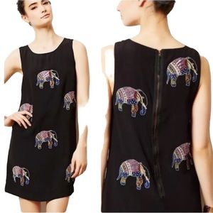 Leifsdottir Anthropologie Elephants Sequin Beaded Black Shift Dress 10